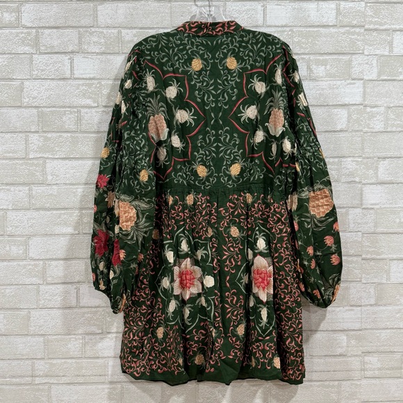 FARM RIO Green Pineapple Garden Long Sleeve Mini Dress - Green Multi - Sz - XL - Picture 9 of 13